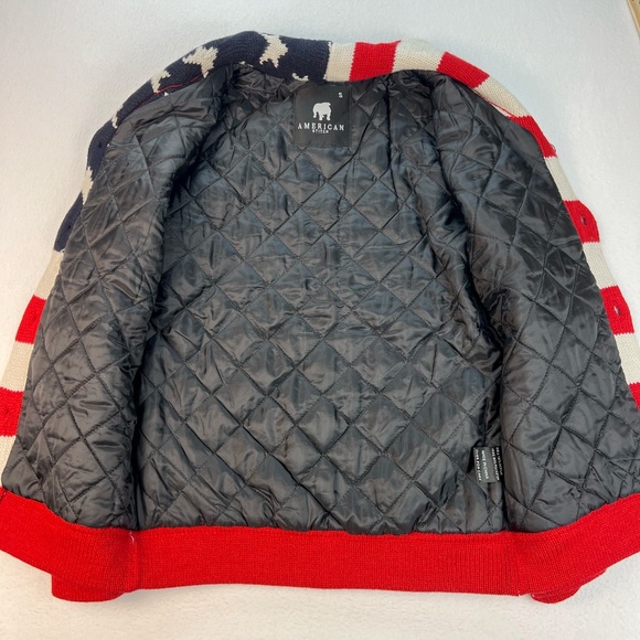 American Stitch Mens Cardigan Sweater Jacket American Flag Stars Shawl Collar S - Picture 10 of 16